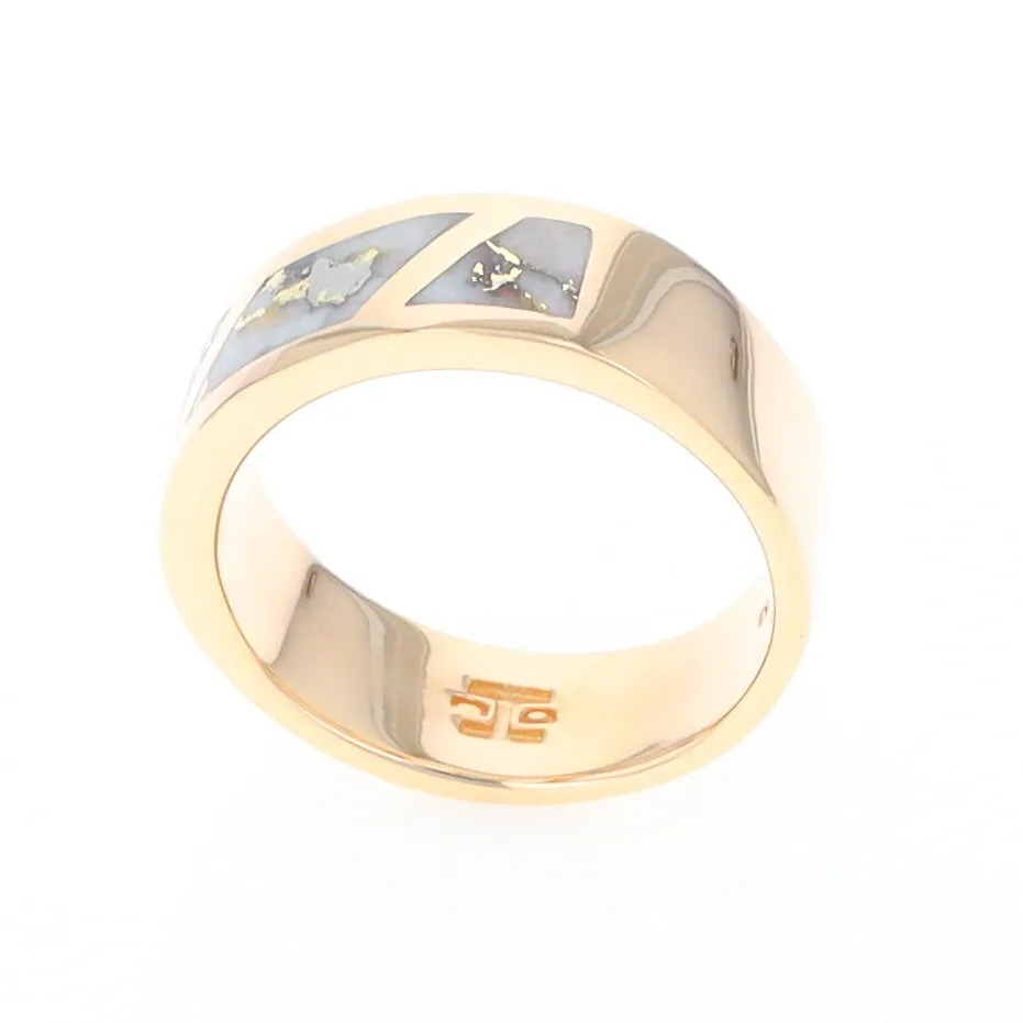 Gold Quartz Ring, 3 Section Inlaid Design