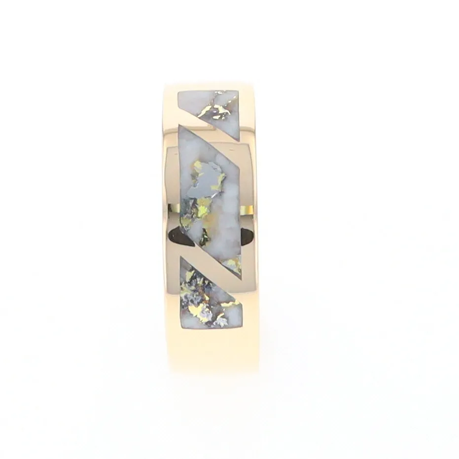Gold Quartz Ring, 3 Section Inlaid Design