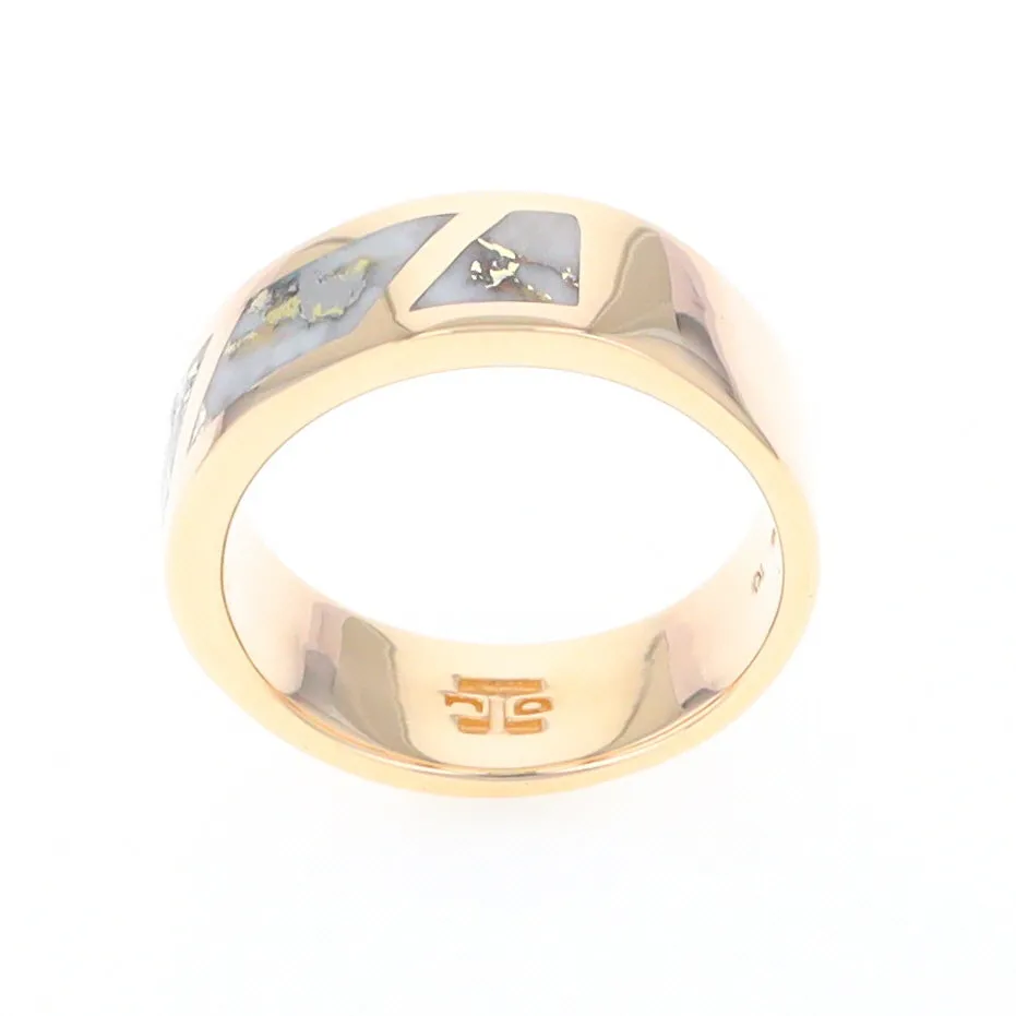 Gold Quartz Ring, 3 Section Inlaid Design