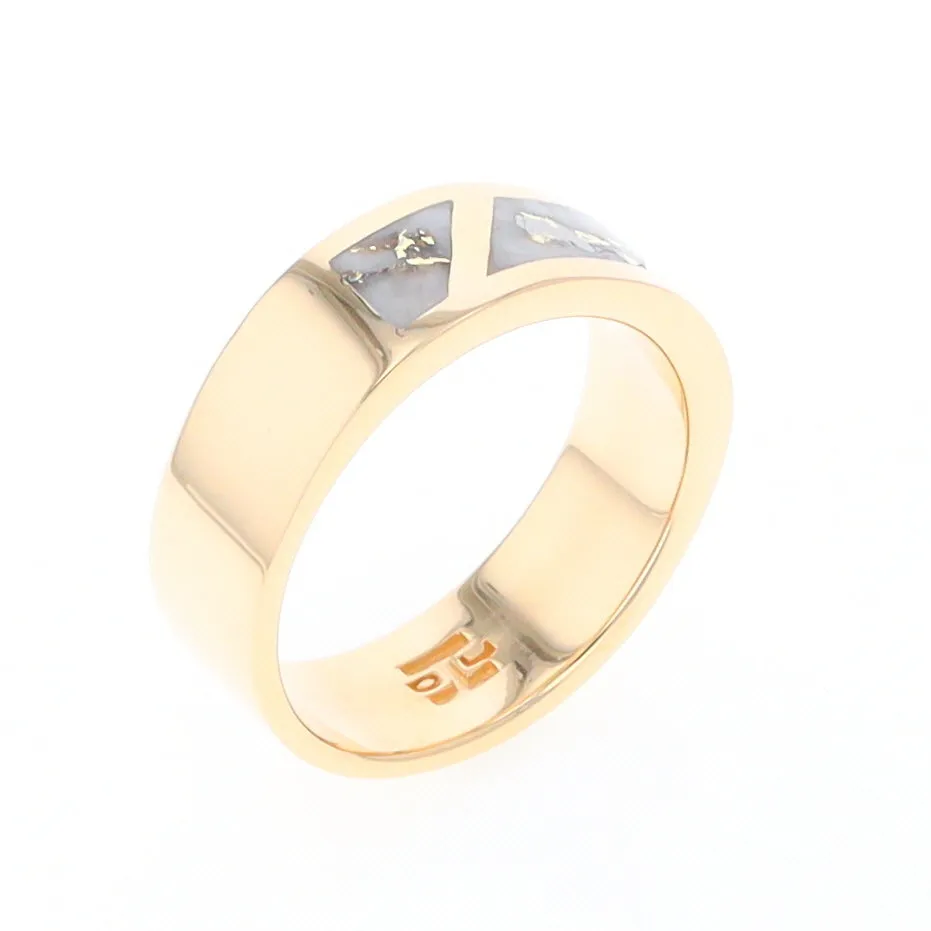 Gold Quartz Ring, 3 Section Inlaid Design
