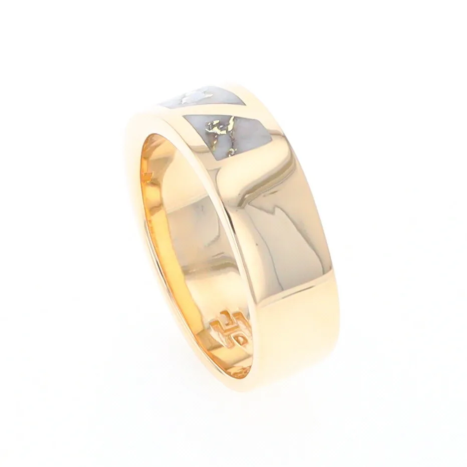 Gold Quartz Ring, 3 Section Inlaid Design