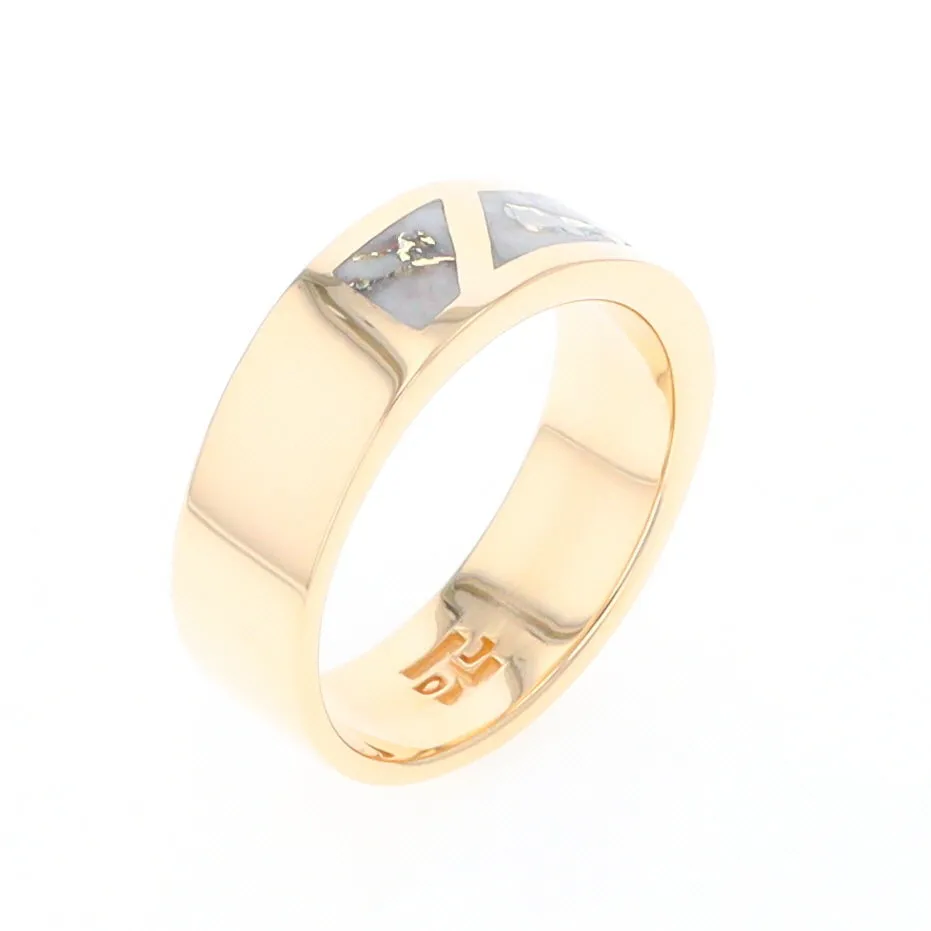 Gold Quartz Ring, 3 Section Inlaid Design