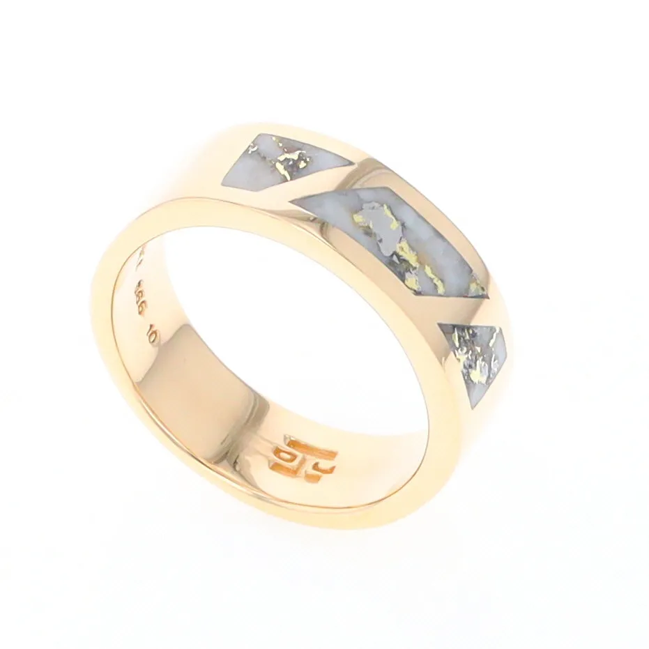 Gold Quartz Ring, 3 Section Inlaid Design