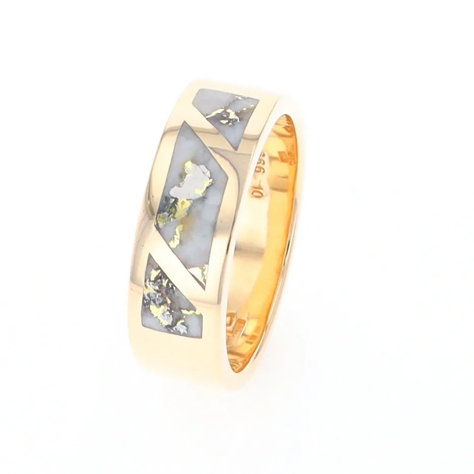 Gold Quartz Ring, 3 Section Inlaid Design
