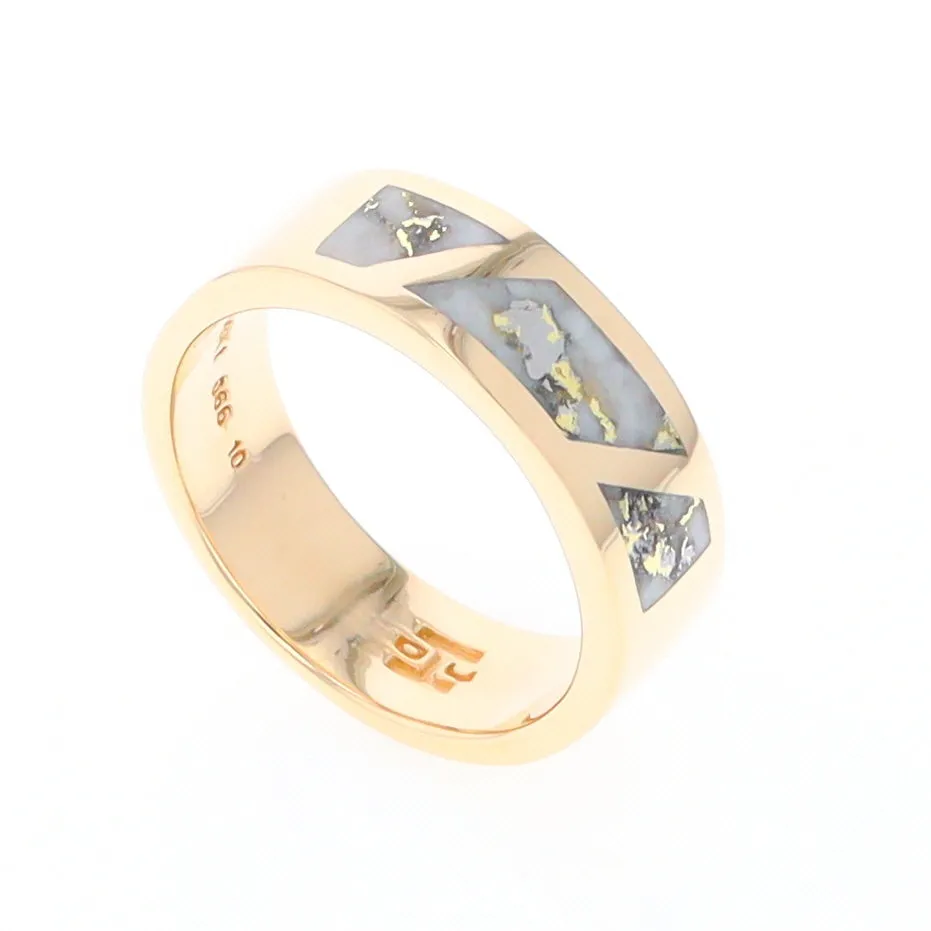 Gold Quartz Ring, 3 Section Inlaid Design
