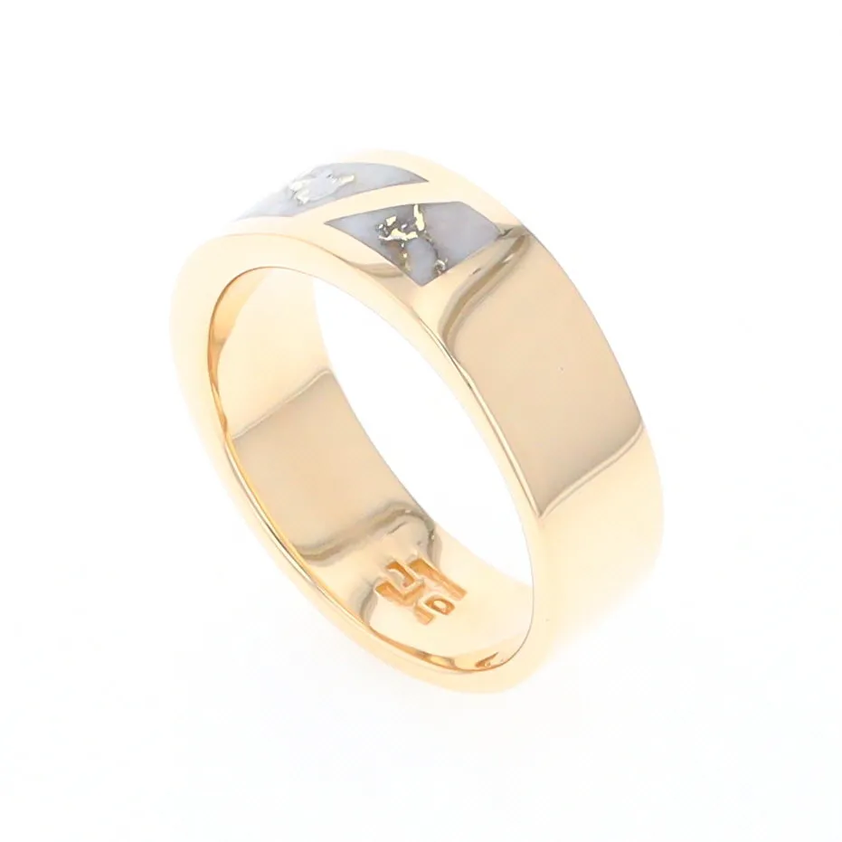 Gold Quartz Ring, 3 Section Inlaid Design