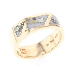 Gold Quartz Ring, 3 Section Inlaid Design