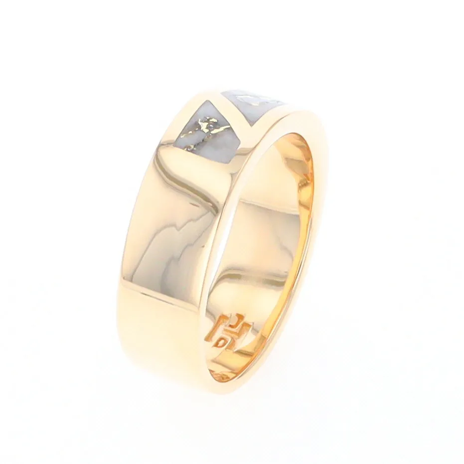 Gold Quartz Ring, 3 Section Inlaid Design