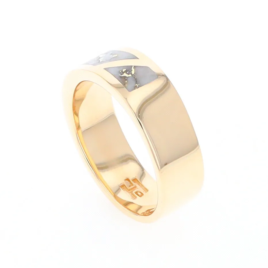 Gold Quartz Ring, 3 Section Inlaid Design