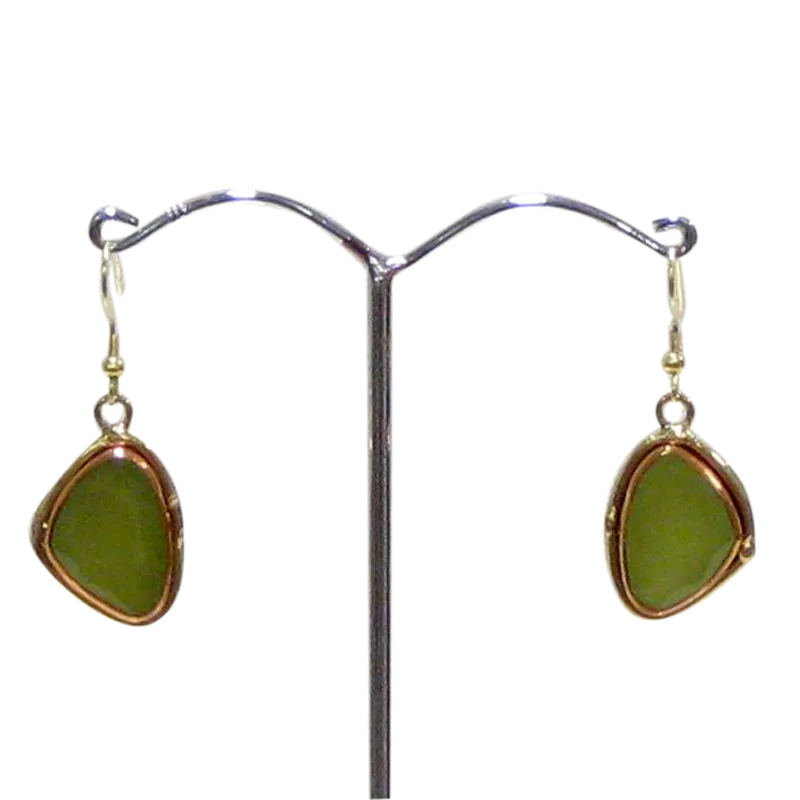 Gold White Metal Lime Onyx Earrings