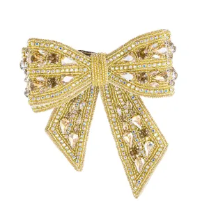 Hair Drama Co Pearl Embellished Crystal Hair Bow Barrette Clip - Golden