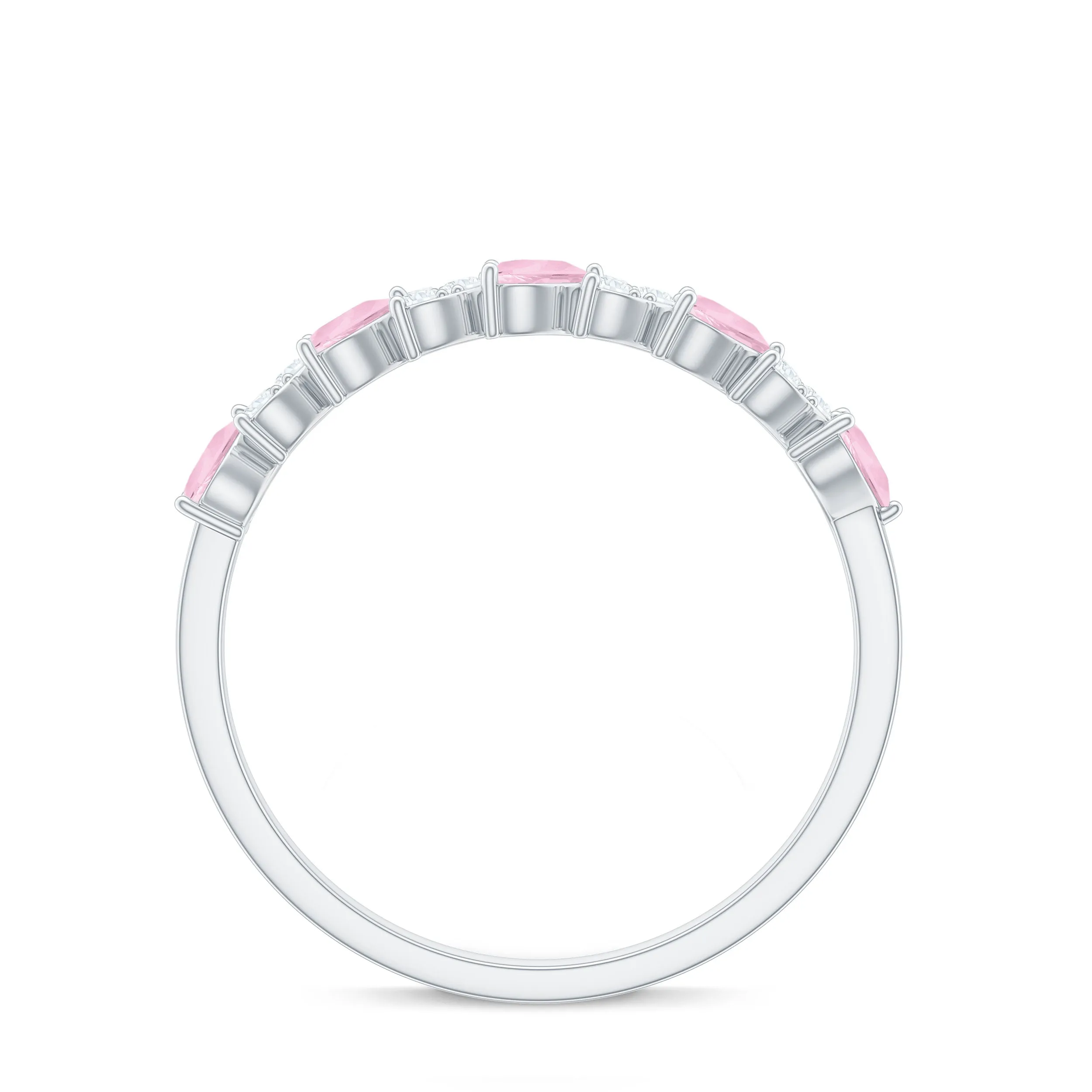 Half Eternity Ring with Rose Quartz and Diamond