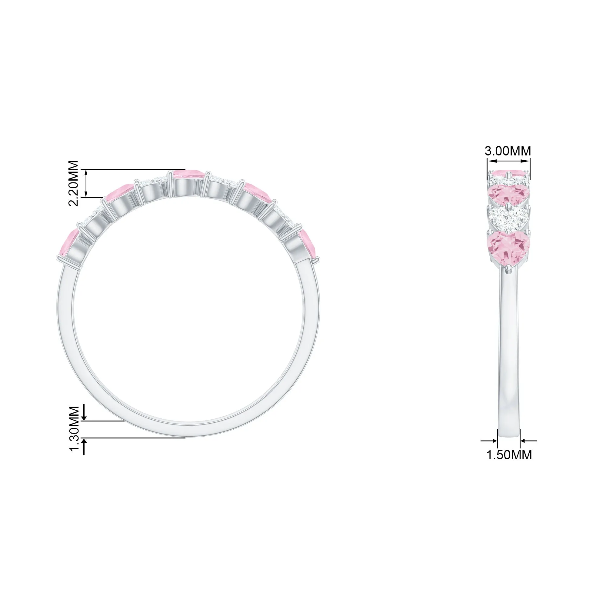 Half Eternity Ring with Rose Quartz and Diamond