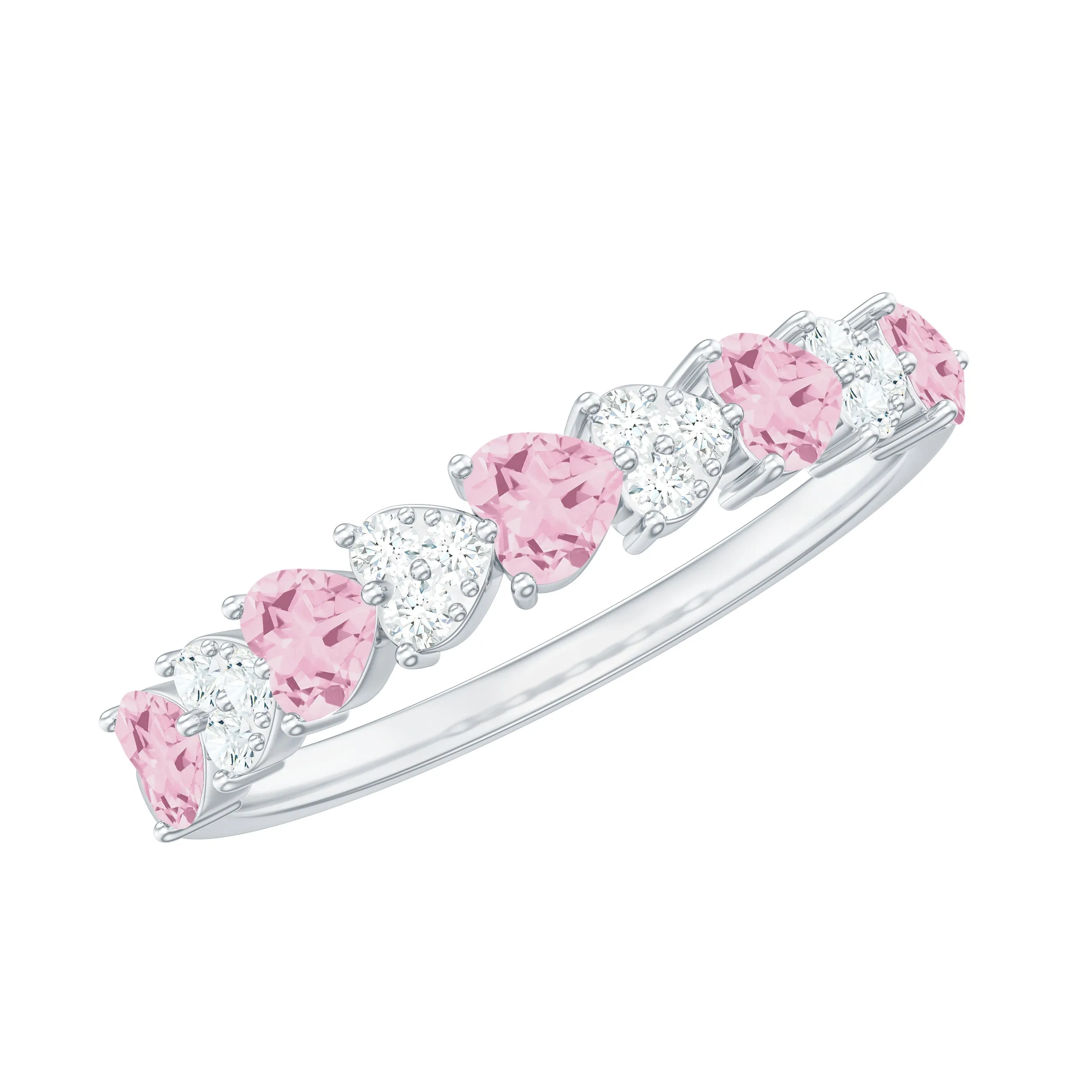 Half Eternity Ring with Rose Quartz and Diamond