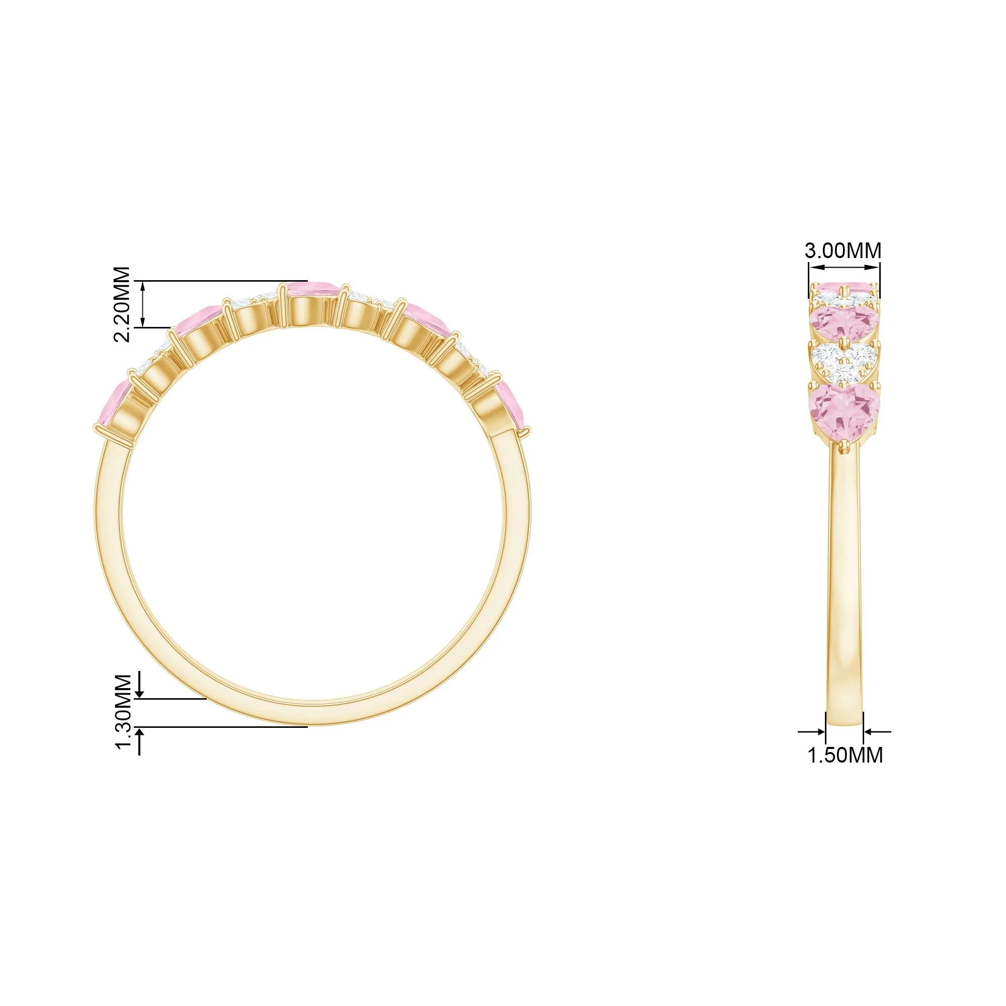 Half Eternity Ring with Rose Quartz and Diamond