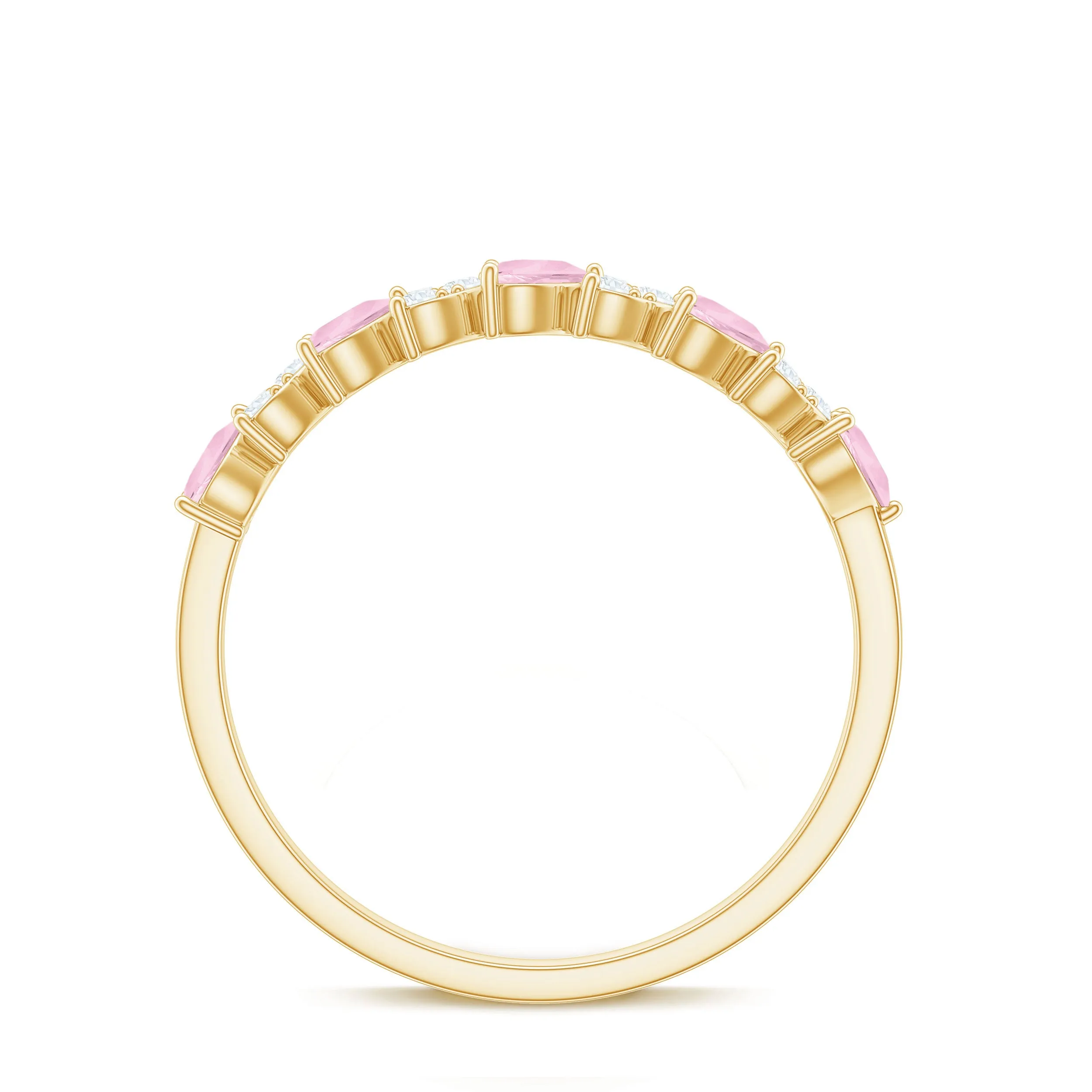 Half Eternity Ring with Rose Quartz and Diamond