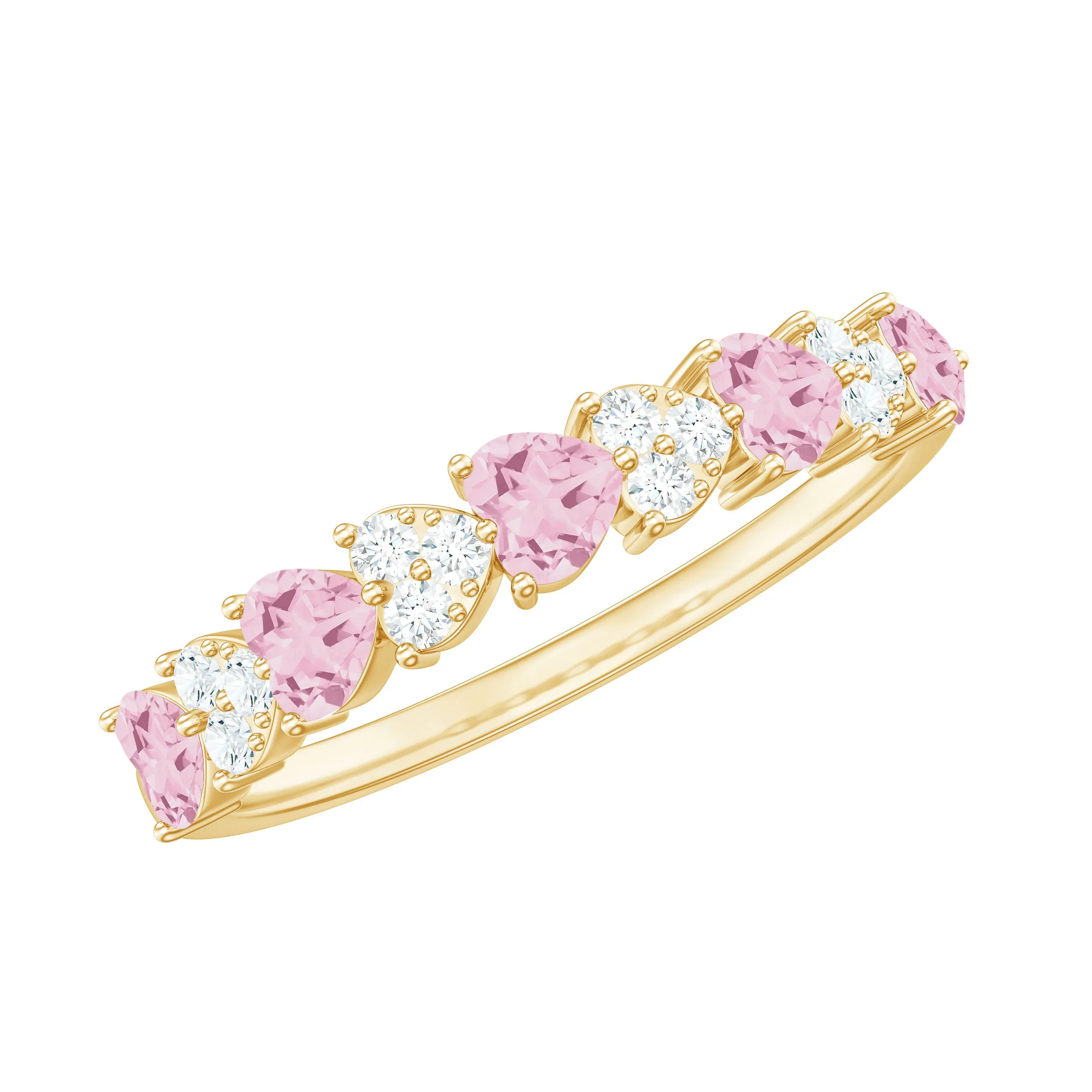 Half Eternity Ring with Rose Quartz and Diamond