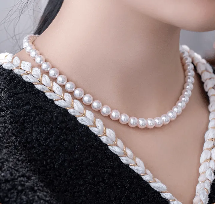 Hanadama-equivalent 7mm Exceptional Pearl Necklace 14K Gold