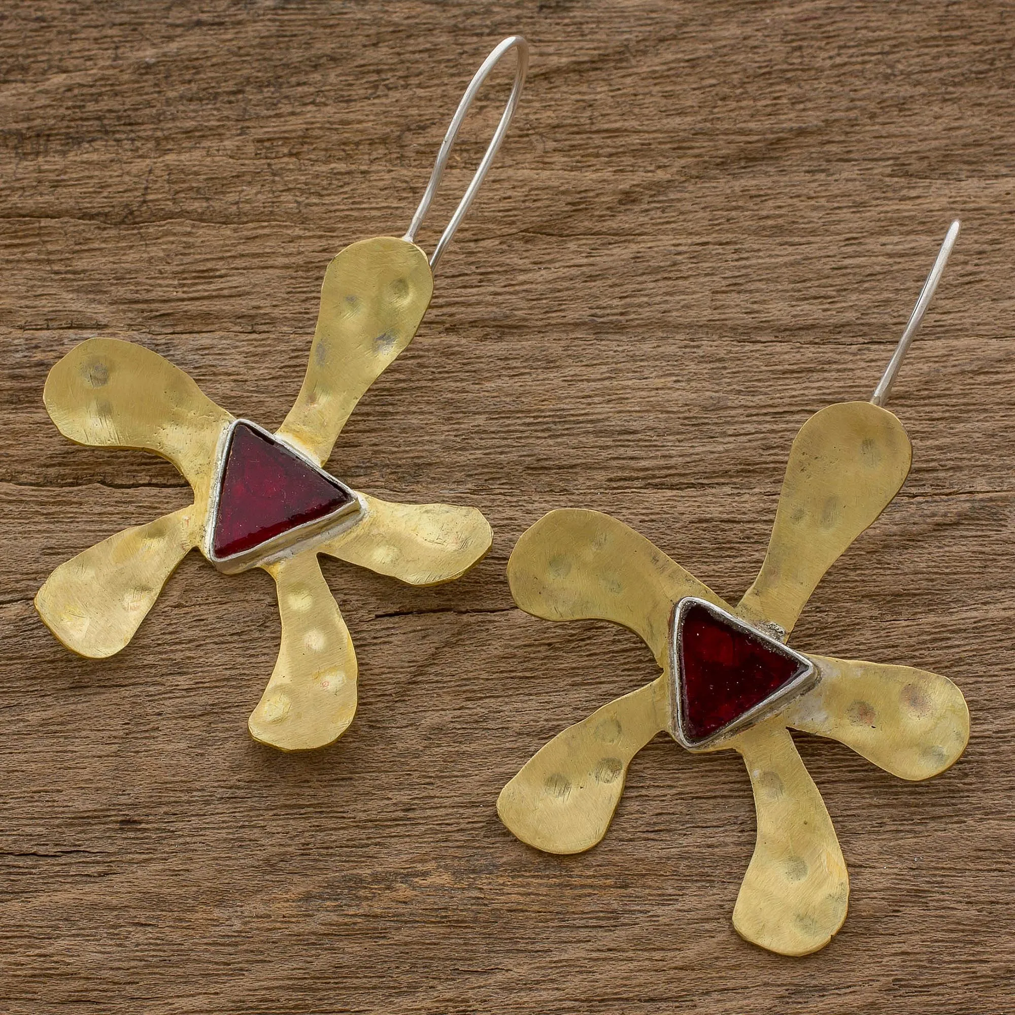 Handcrafted Hammered Brass Spider Orchid Drop Earrings - Spider Orchid | NOVICA