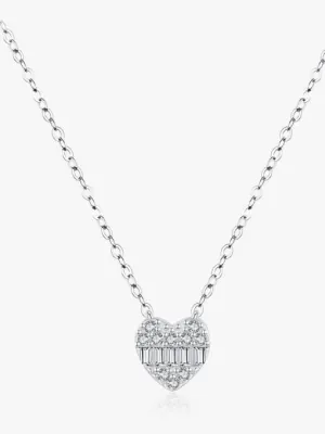 Heart Necklace, Pave Zircon .925 Sterling Silver Hypoallergenic Dainty Necklace