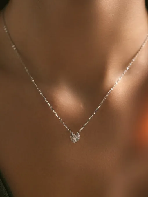 Heart Necklace, Pave Zircon .925 Sterling Silver Hypoallergenic Dainty Necklace