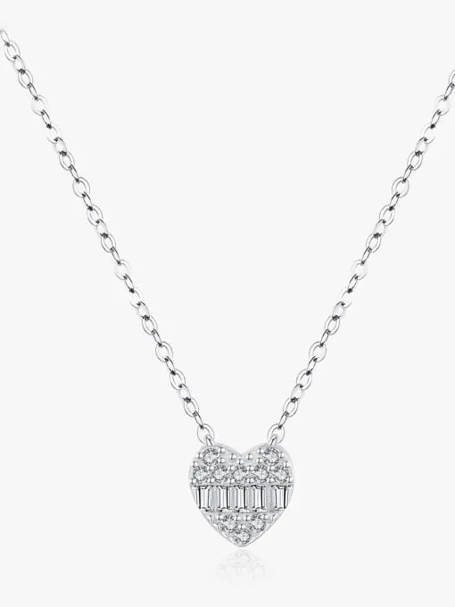 Heart Necklace, Pave Zircon .925 Sterling Silver Hypoallergenic Dainty Necklace
