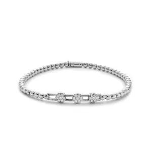 Hulchi Belluni 18K White Gold Spaced Out Three Circle Diamond Tresore Stretch Bracelet