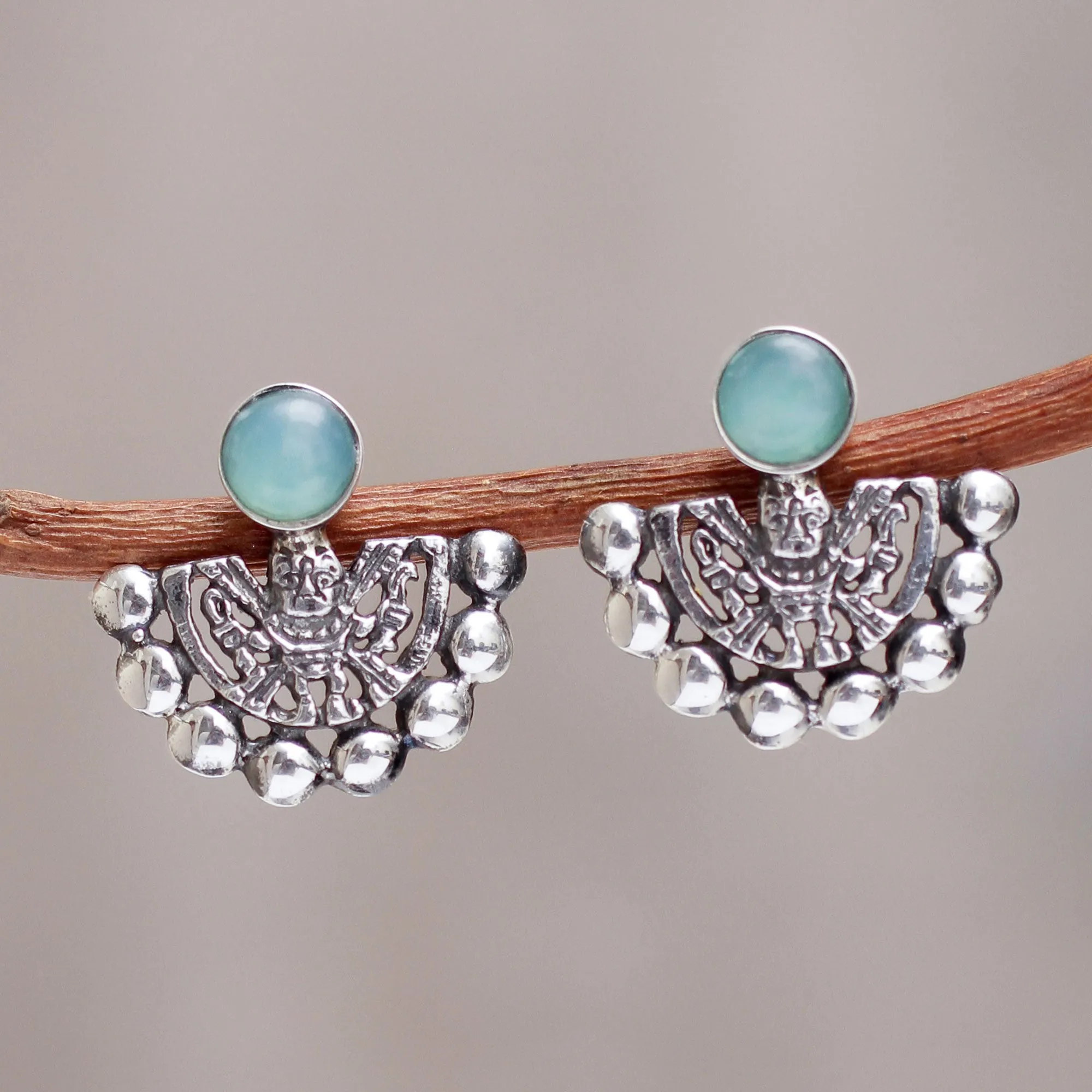 Inca Glyph Earrings with Opal and Sterling Silver - Child of the Sun | NOVICA