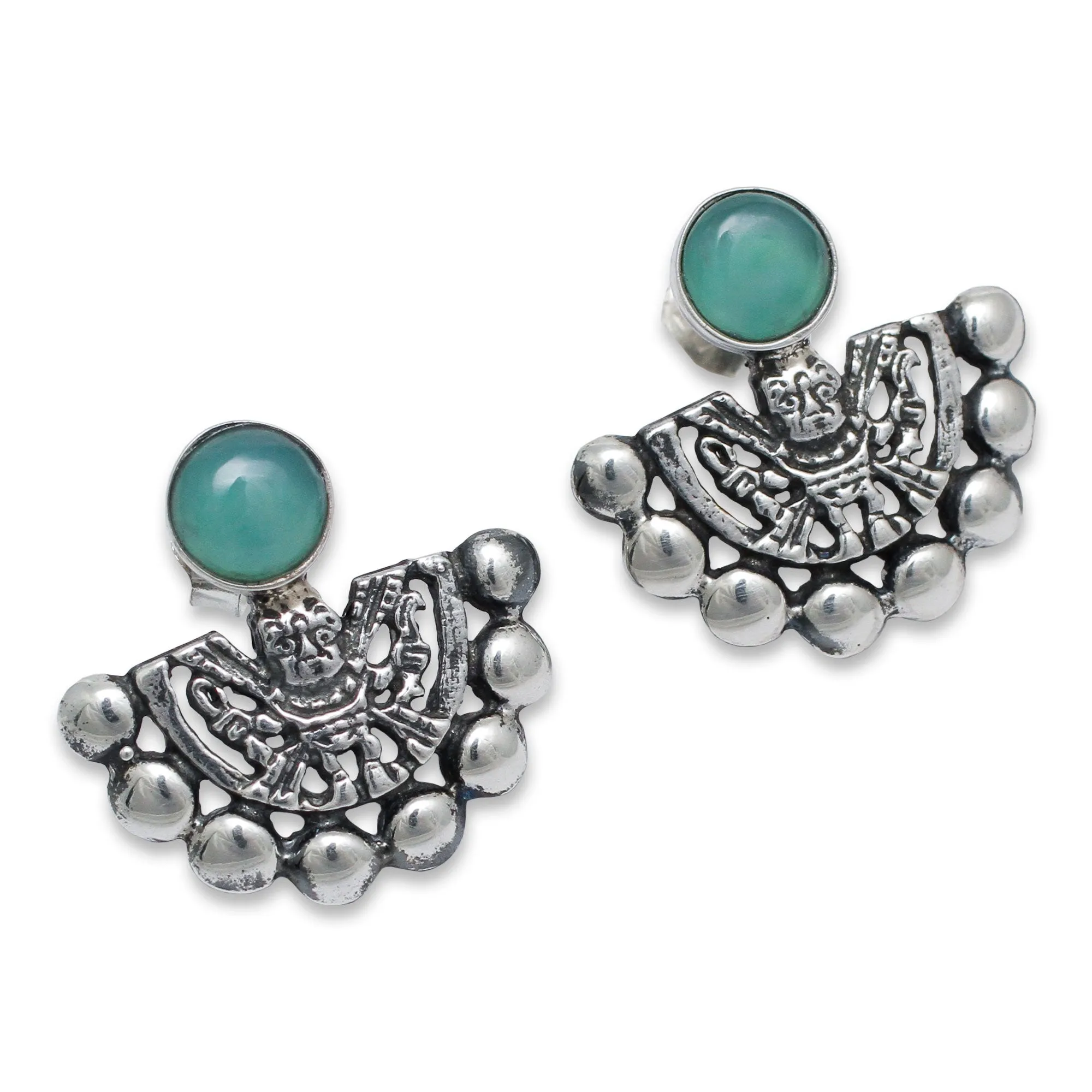 Inca Glyph Earrings with Opal and Sterling Silver - Child of the Sun | NOVICA