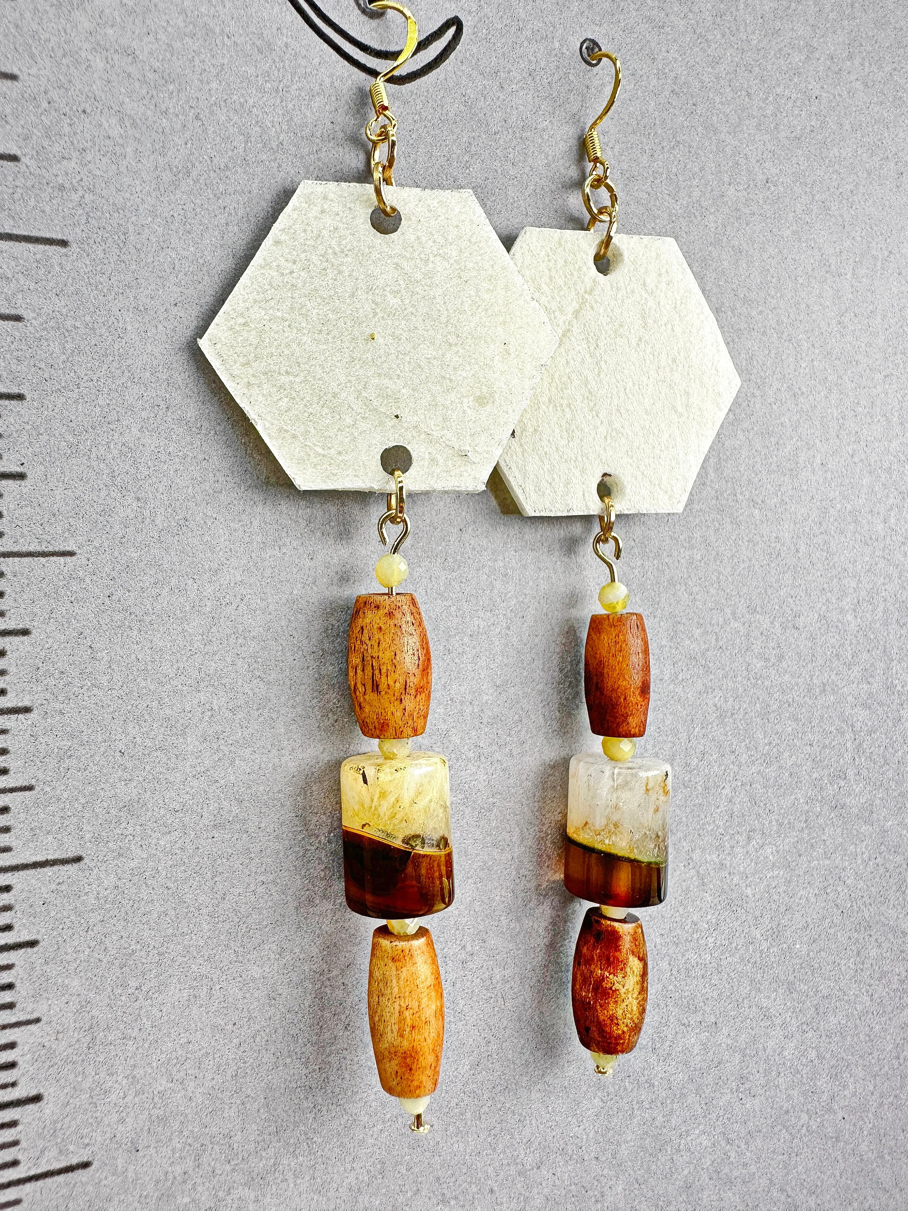 Indigenous Handcrafted Earrings - Rawhide series w/ Crazy Lace Agate