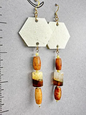 Indigenous Handcrafted Earrings - Rawhide series w/ Crazy Lace Agate