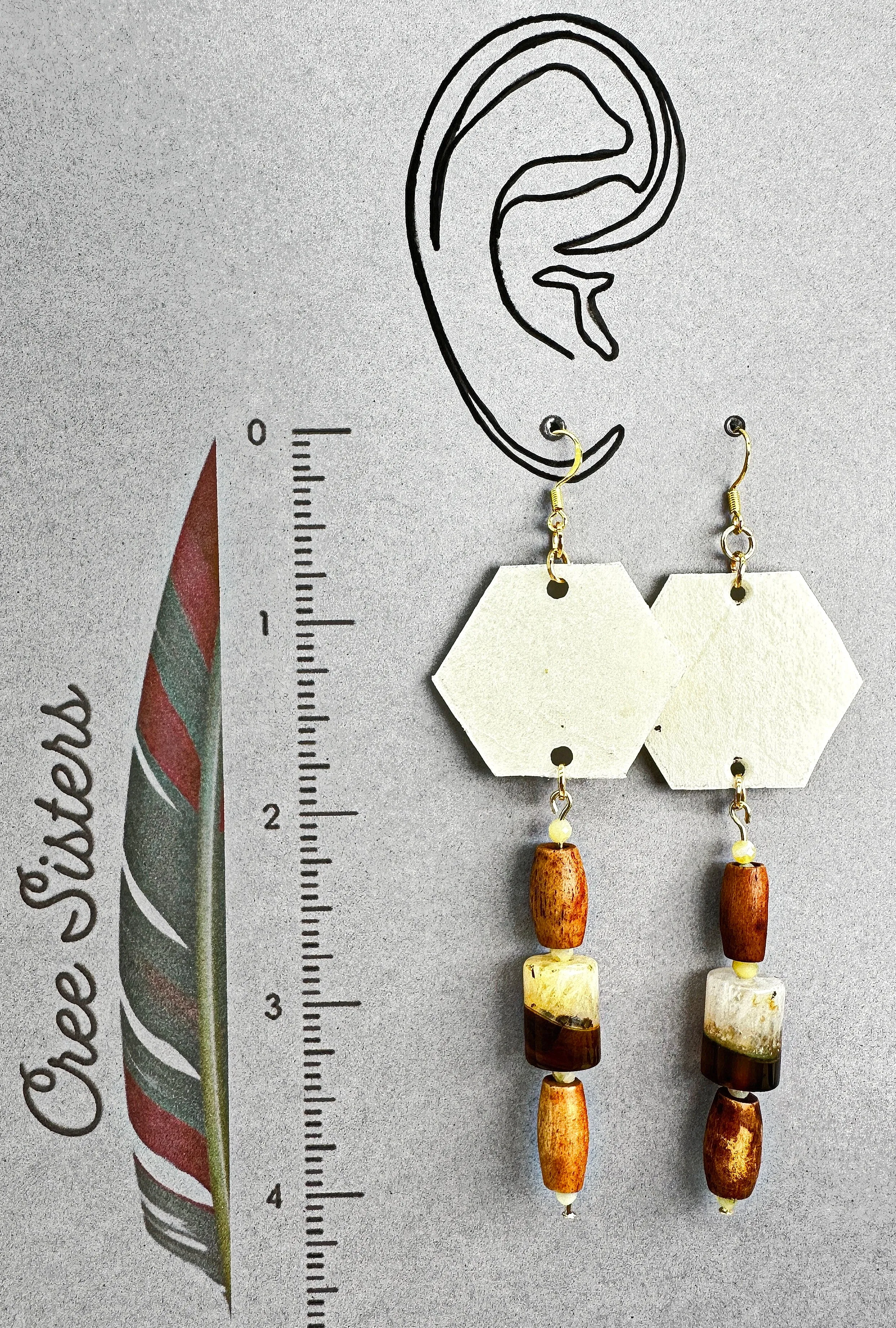 Indigenous Handcrafted Earrings - Rawhide series w/ Crazy Lace Agate