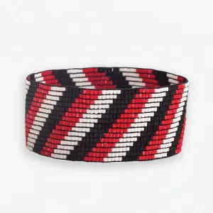 Ink   Alloy IA LXBR0402SB Kenzie diagonal stripes beaded stretch bracelet scarlet   black