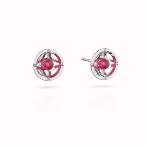 Jalan Besar Small Stud Earrings - Sterling Silver - Ruby