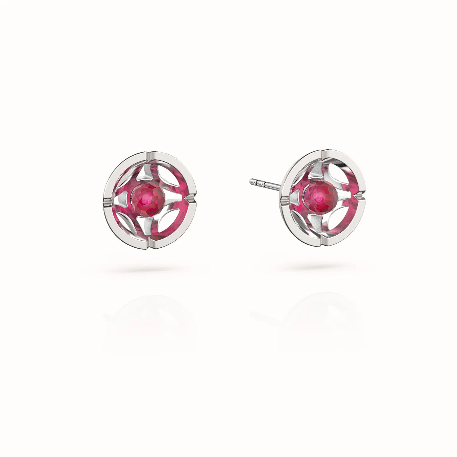 Jalan Besar Small Stud Earrings - Sterling Silver - Ruby