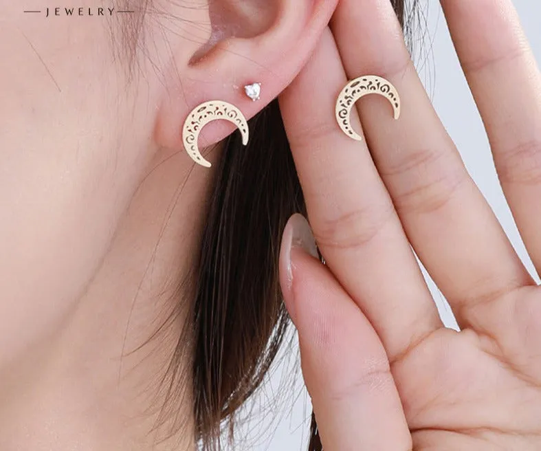 Jewelry foreign trade cross-border jewelry Arabic writing moon earrings men and women personalized stainless steel earrings
