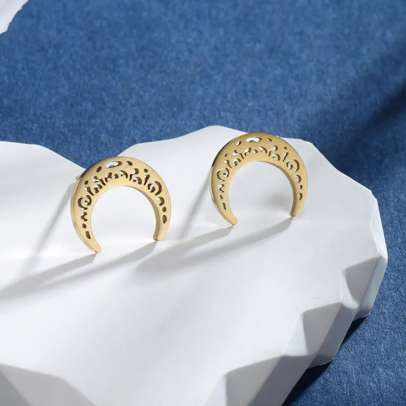 Jewelry foreign trade cross-border jewelry Arabic writing moon earrings men and women personalized stainless steel earrings