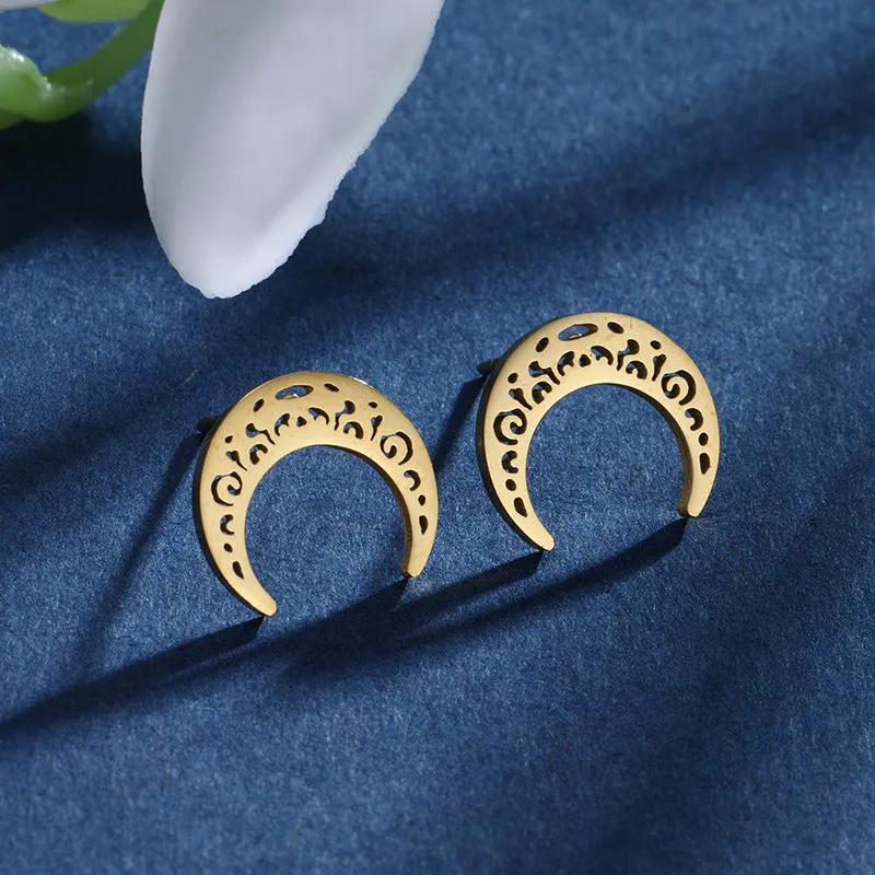 Jewelry foreign trade cross-border jewelry Arabic writing moon earrings men and women personalized stainless steel earrings