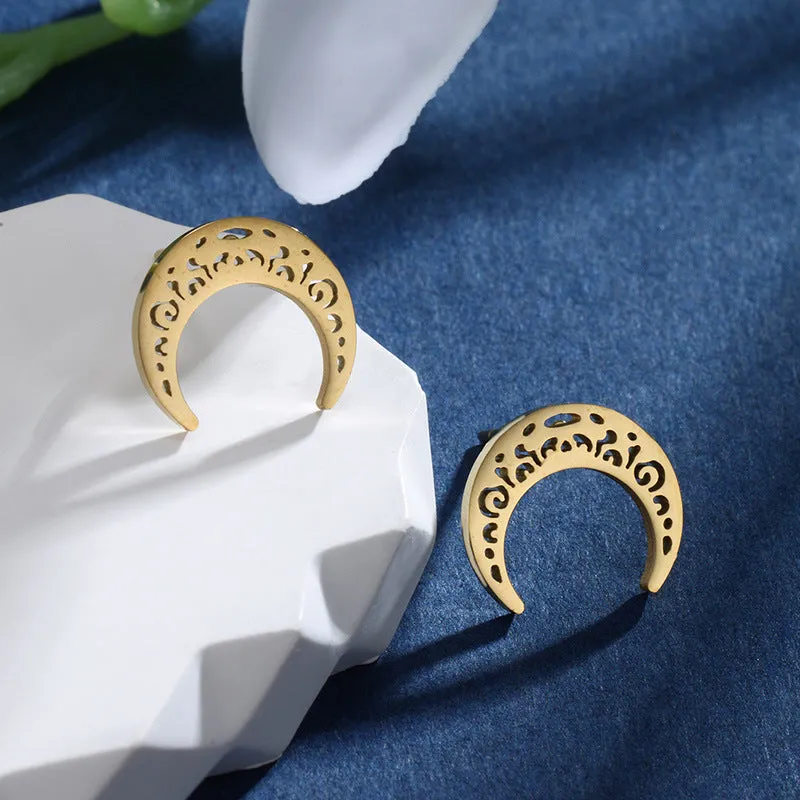 Jewelry foreign trade cross-border jewelry Arabic writing moon earrings men and women personalized stainless steel earrings