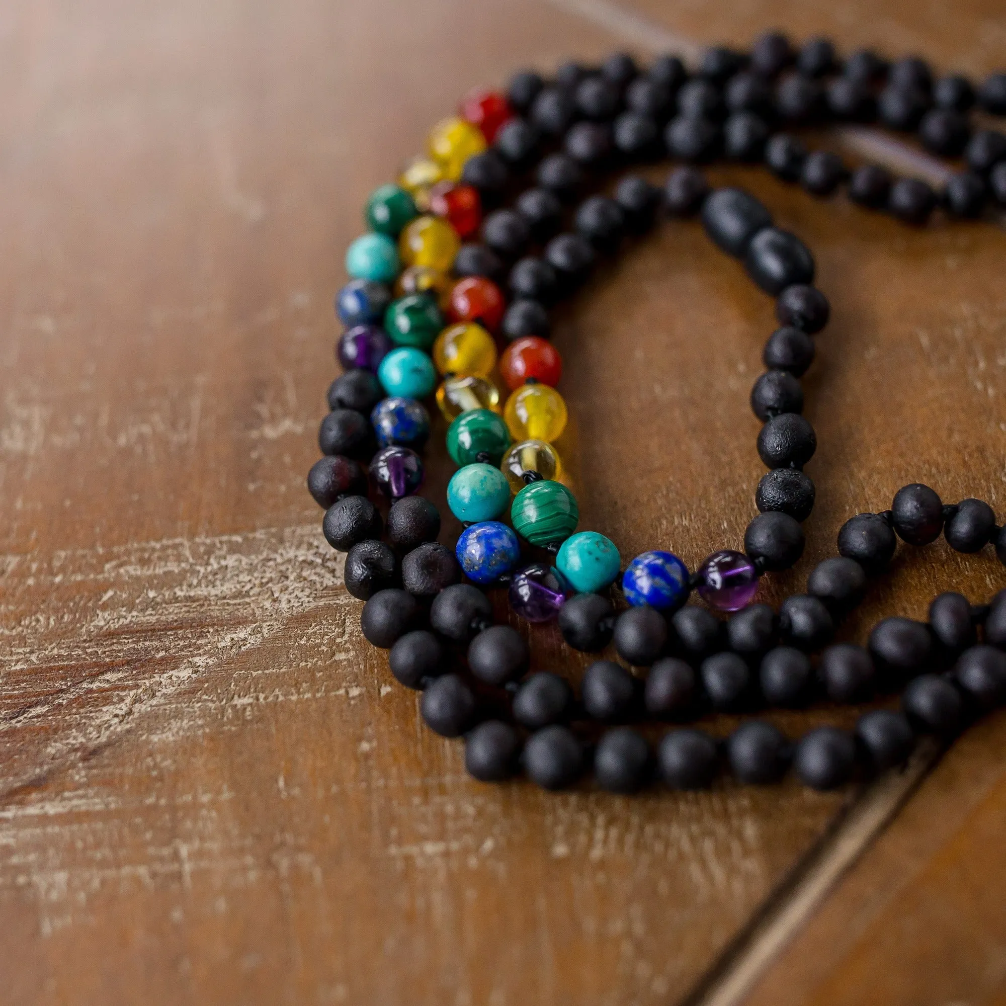 Kids | Rainbow Chakra   Raw Cherry Amber Necklace
