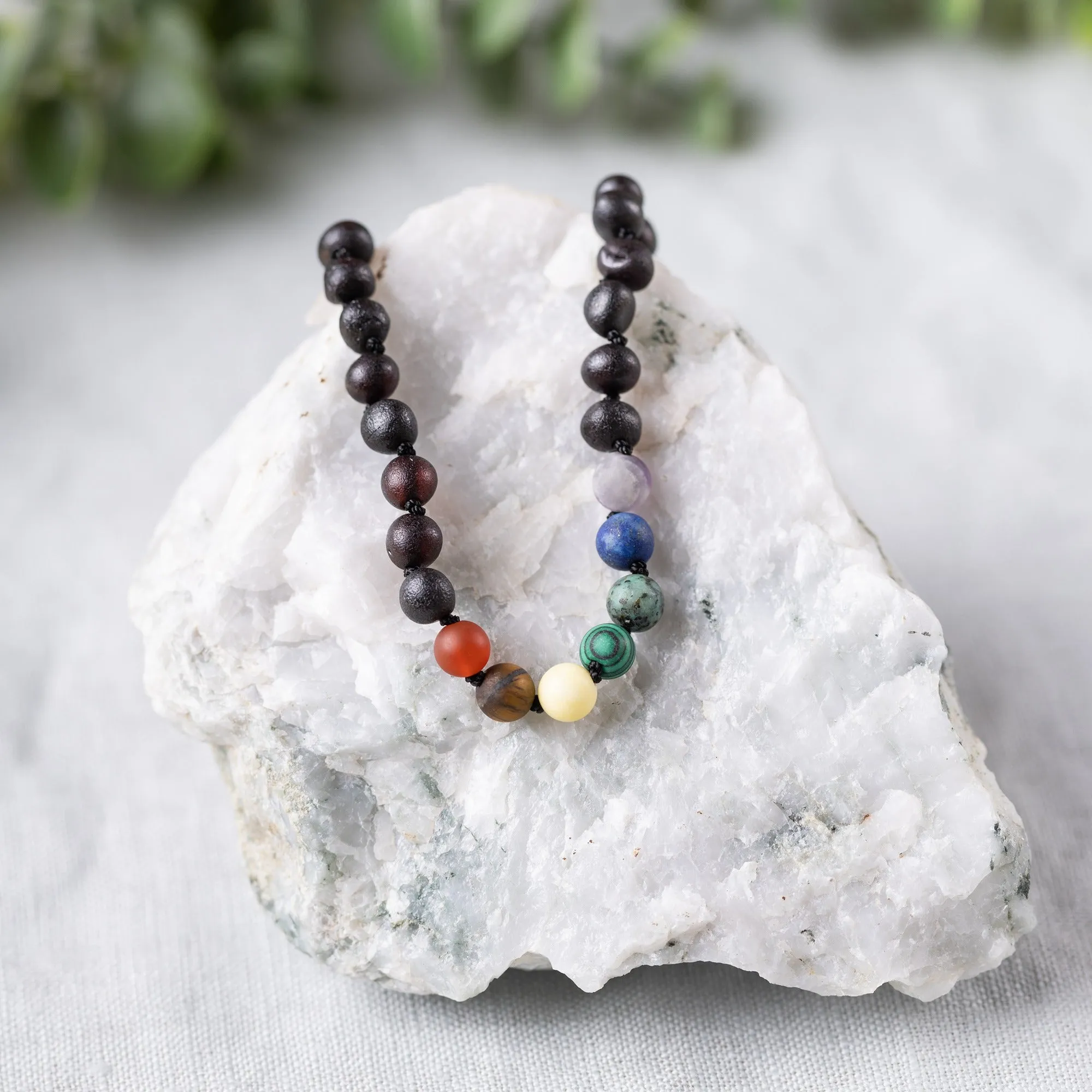 Kids | Rainbow Chakra   Raw Cherry Amber Necklace