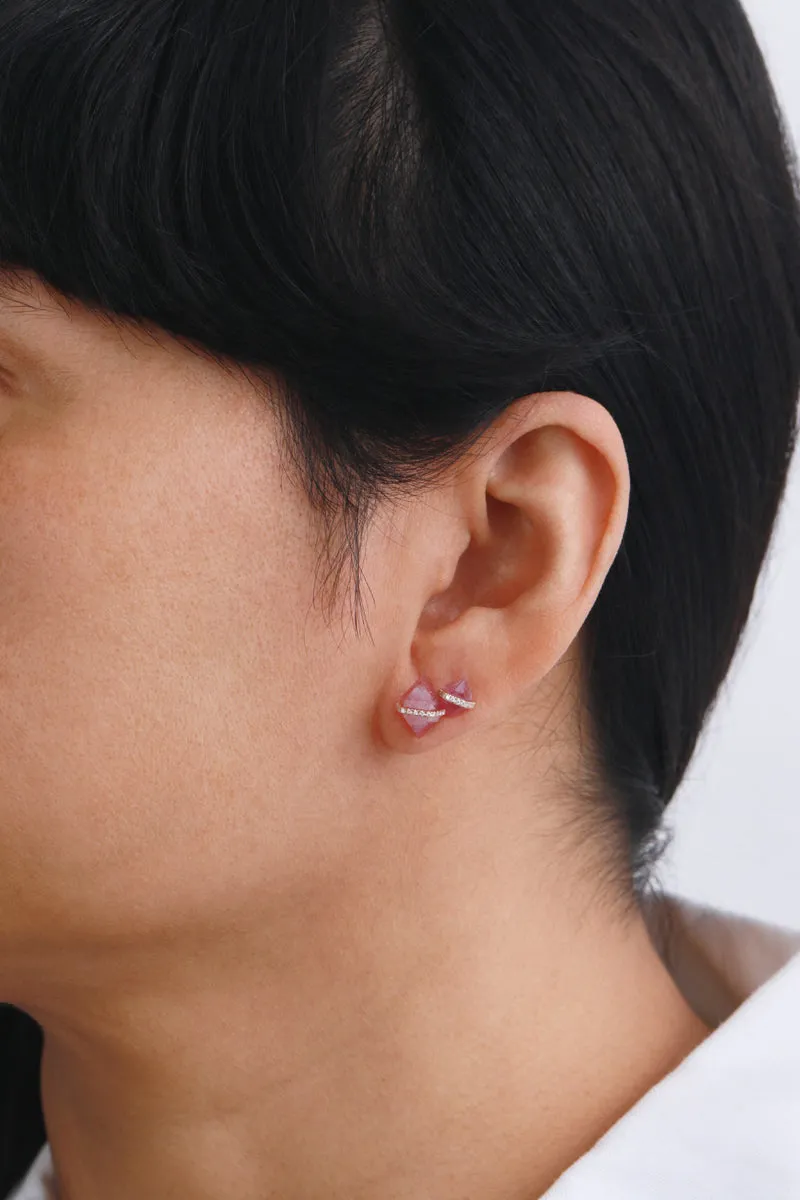 Large Herkimer Cut Ruby Micropave Bezel Stud Earrings