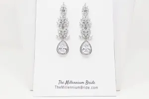 Leaf Drop, Long Dangle Crystal, Diamond Earrings, Long Bridal Jewelry, Crystal Bridal Earrings, Statement Earrings Cz