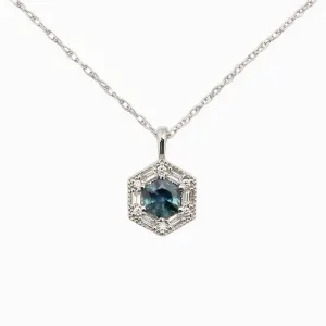 Lila Hexagon Necklace - 5mm Montana Sapphire Necklace, 14k white gold