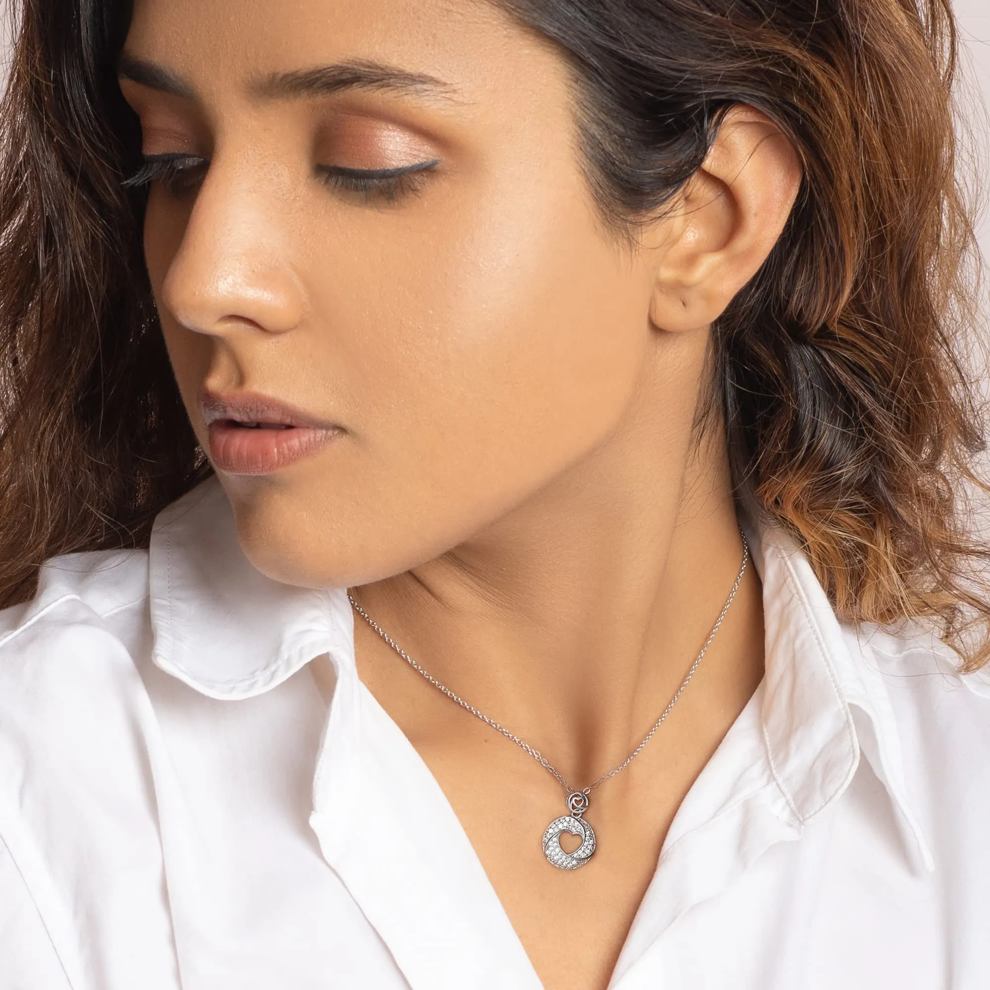 Love Heart Pendant Necklaces Link for Women  Sterling Silver