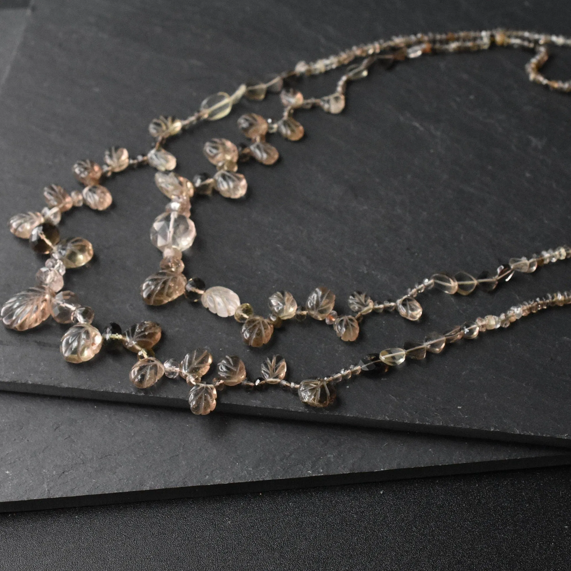Lovely Smoky Natural Quartz Leafy Design Necklace