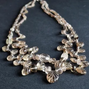 Lovely Smoky Natural Quartz Leafy Design Necklace