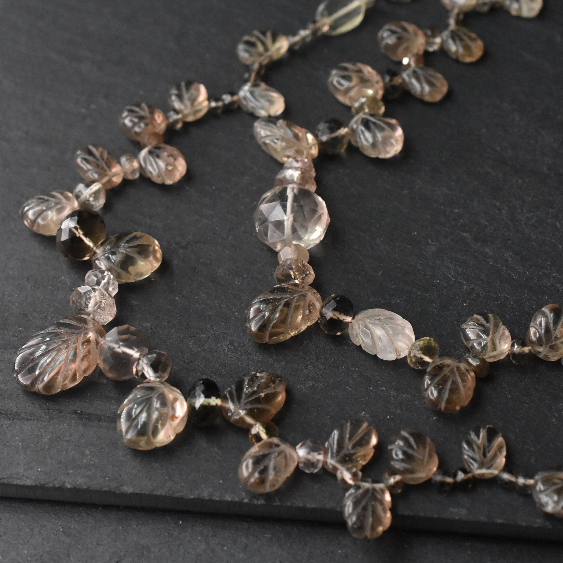 Lovely Smoky Natural Quartz Leafy Design Necklace