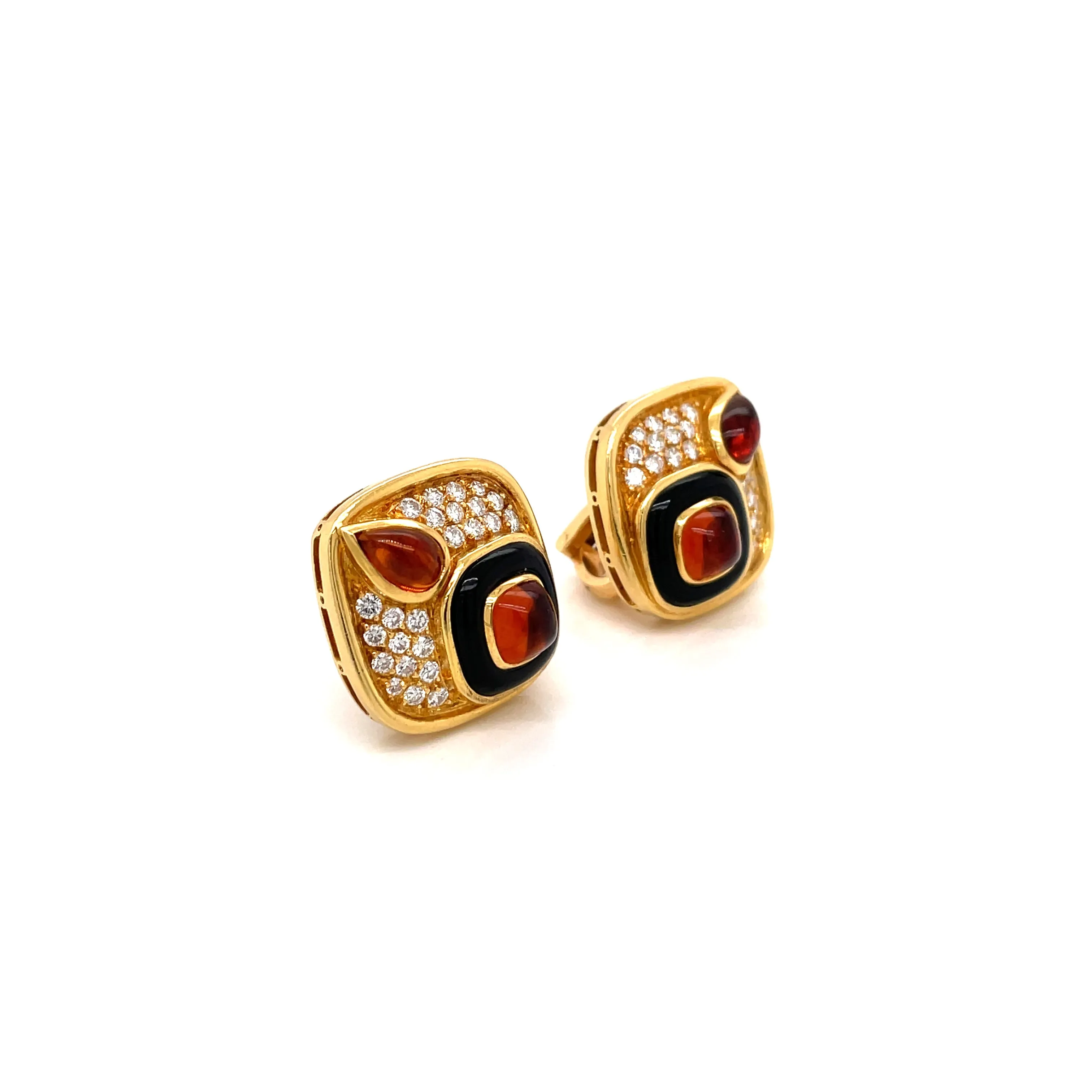 Marina B Diamond Citrine Onyx Gold Earrings