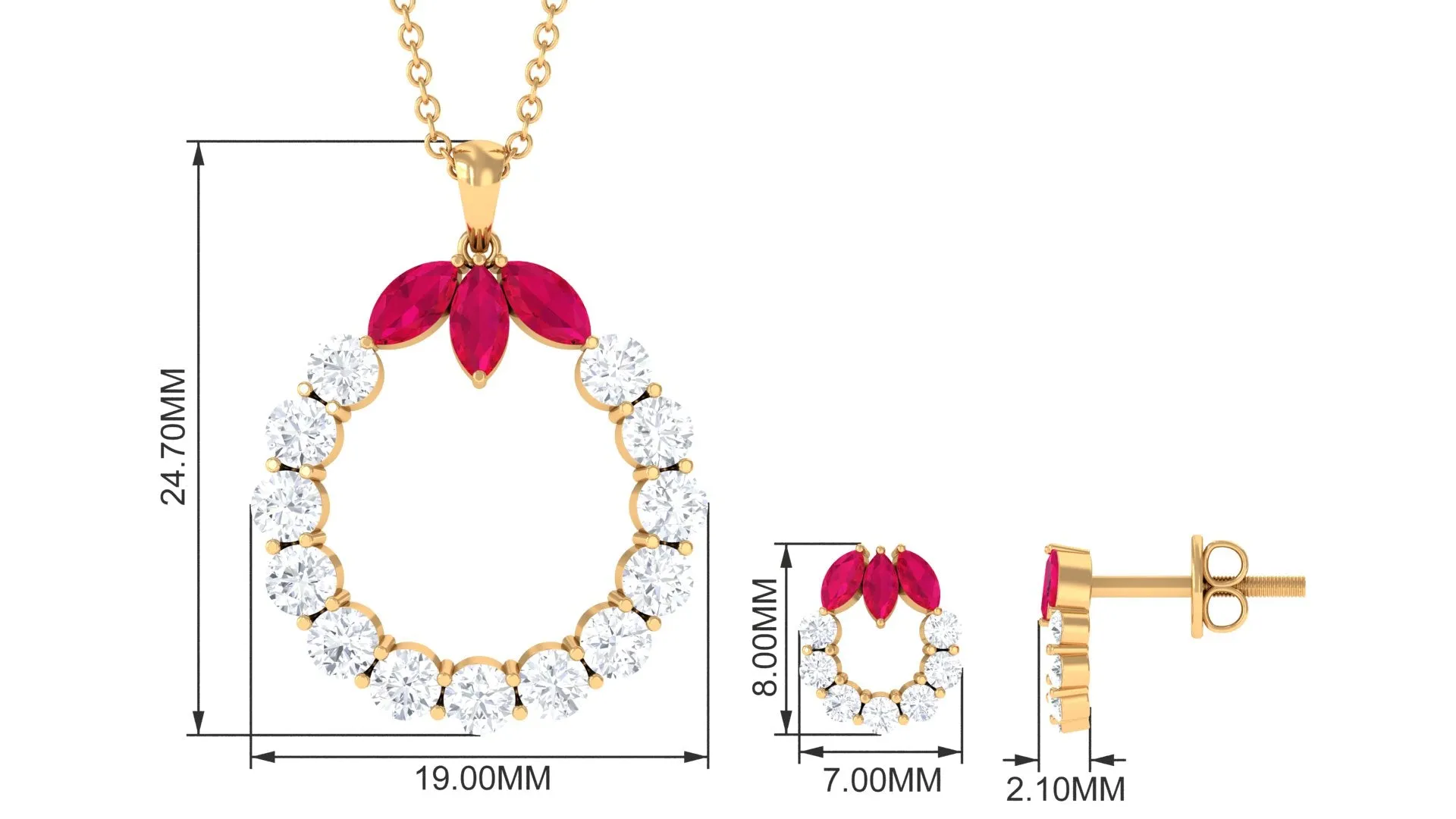 Marquise Cut Created Ruby and Moissanite Eternity Jewelry Set